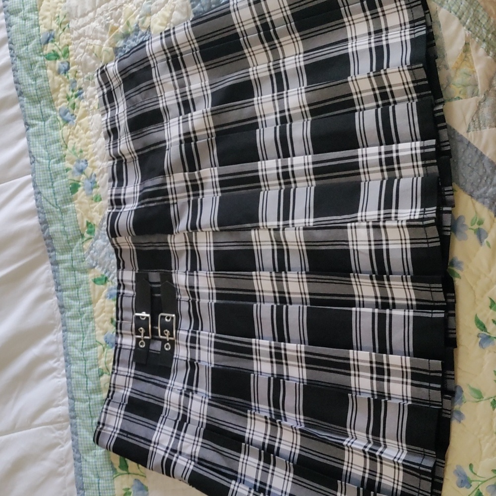 Plaid Pleated Skirt with Decorative Buckles